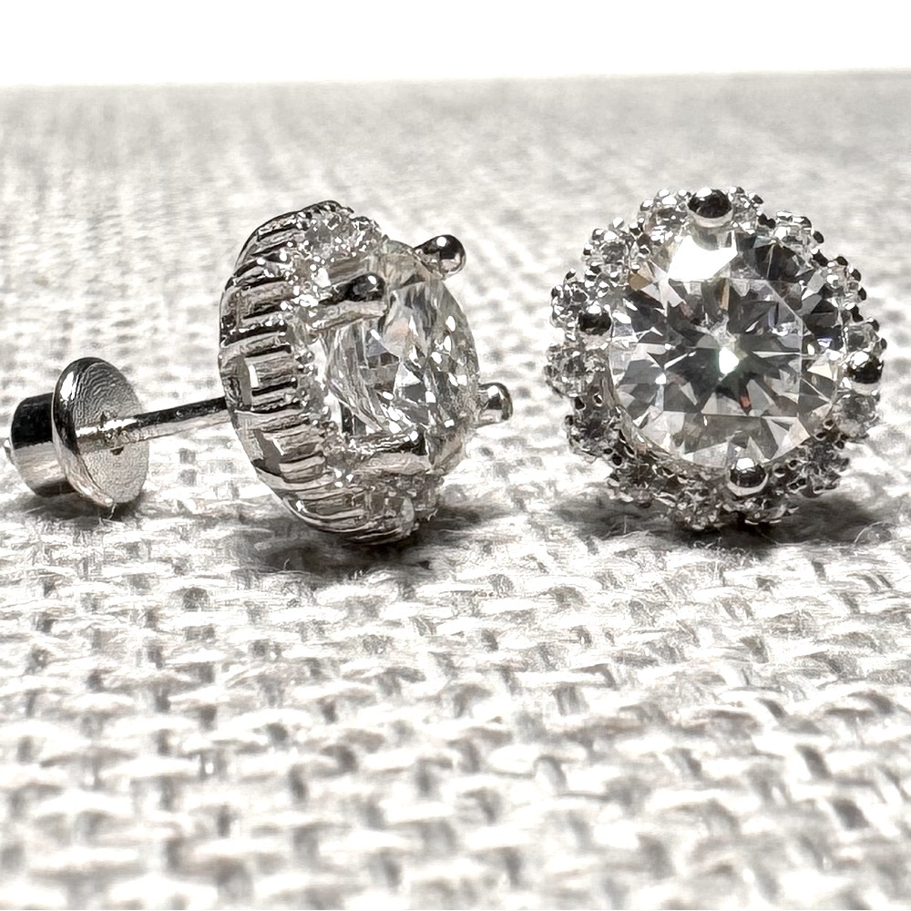 2.0 ctw Moissanite 925 Sterling Silver Halo Floral Studs Earrings Posts NEW G6